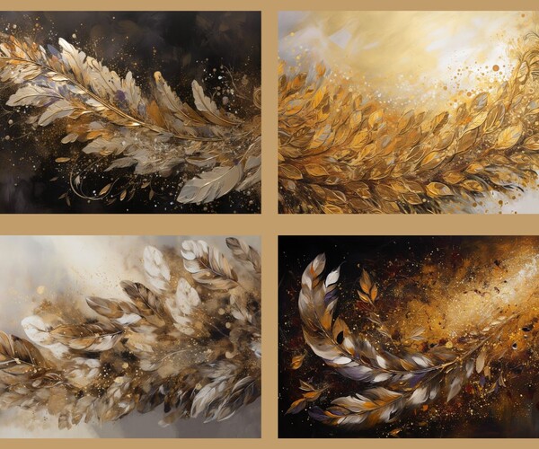 ArtStation 25x Gold Feathers Ready To Print Art Bundle Horizontal   File 