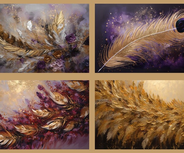 ArtStation 25x Gold Feathers Ready To Print Art Bundle Horizontal   File 