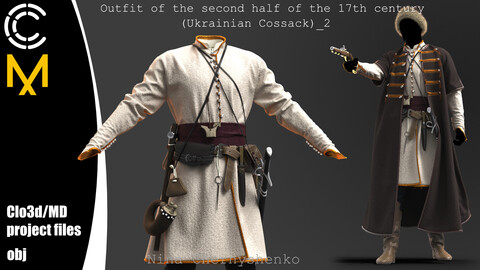 Outfit of the second half of the 17th century (Ukrainian Cossack)_2. Marvelous Designer/Clo3d project + OBJ.