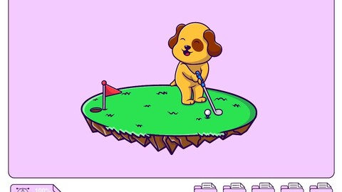 Cute Dog Playing Golf On Grass Cartoon Vector Icons Illustration. Flat Cartoon Concept. Suitable for any creative project.