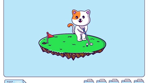 Cute Cat Playing Golf On Grass Cartoon Vector Icons Illustration. Flat Cartoon Concept. Suitable for any creative project.