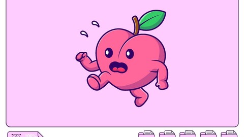 Cute Peach Fruit Running Cartoon Vector Icons Illustration. Flat Cartoon Concept. Suitable for any creative project.