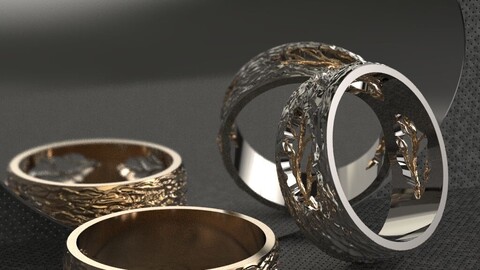 author's ring with a tree element, a branch  (3D model for 3D printing and CNC)