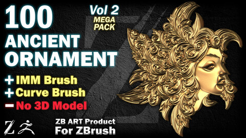 100 ZB ART Ancient Ornaments For ZBrush (IMM Brush + Curve Bursh) - Vol 2