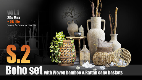 Boho set with woven bamboo baskets