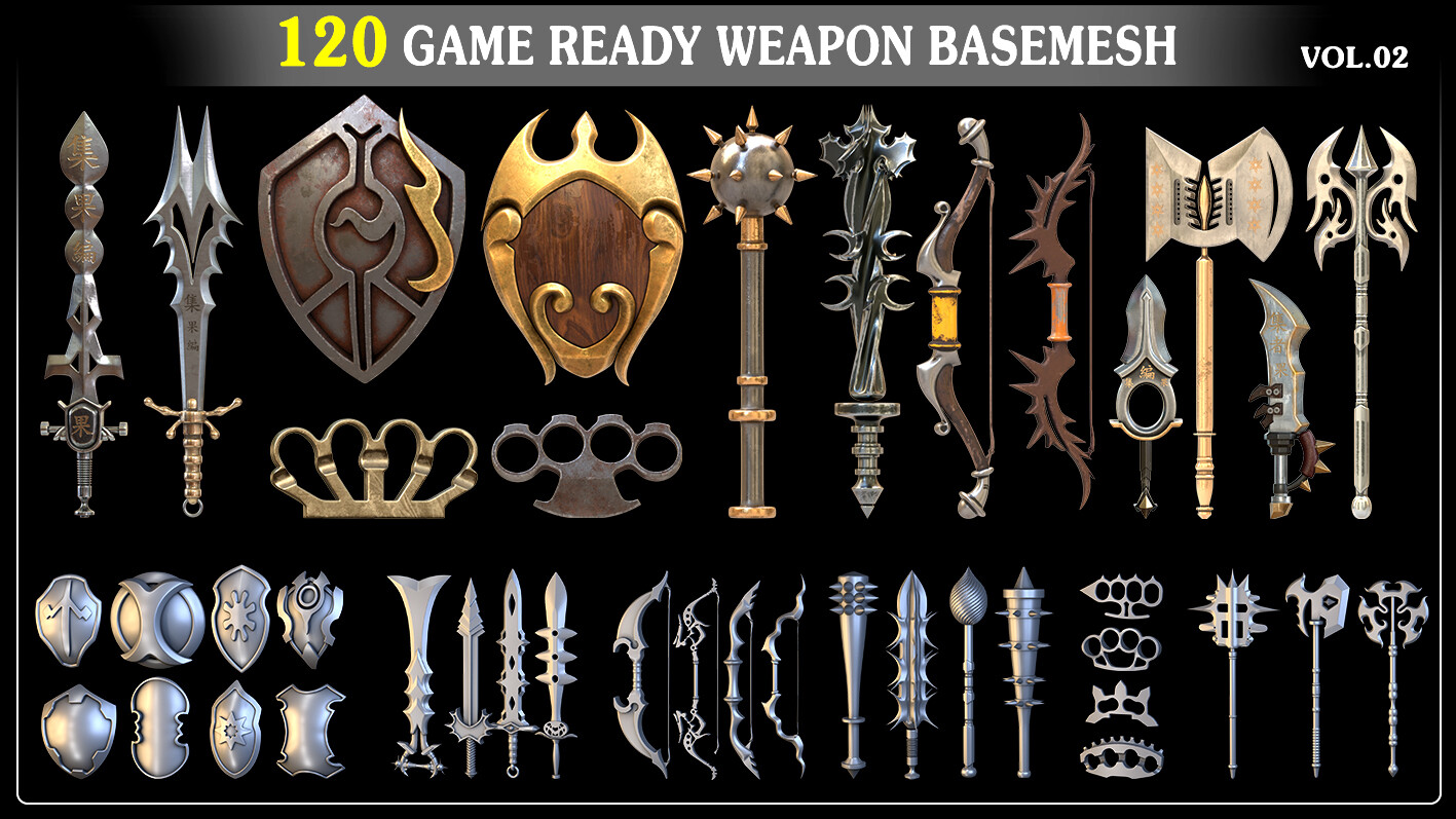 ArtStation - 120 Game Ready Weapon Basemesh_vol_02 | Game Assets