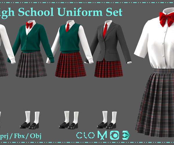 ArtStation - High School Uniform Set (Female) / Women's outfit | Game ...