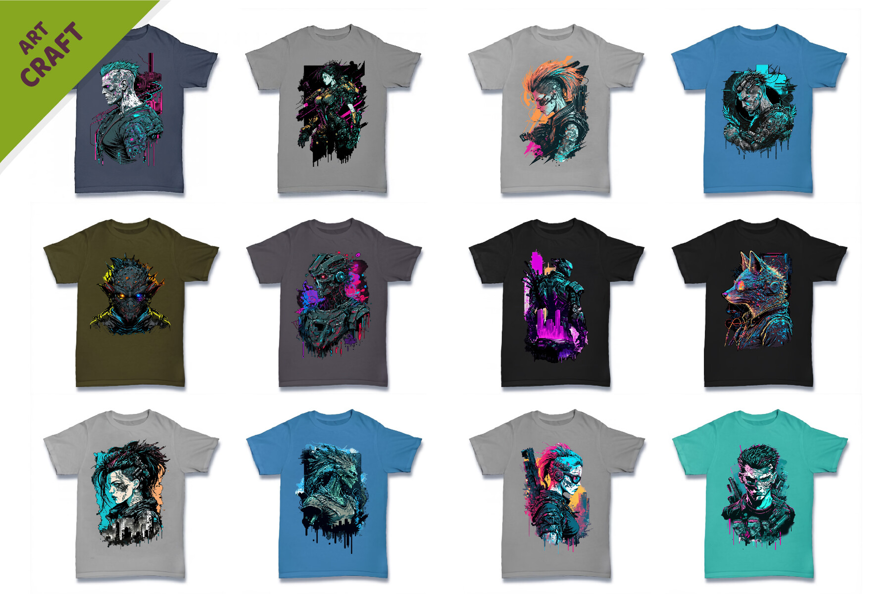 ArtStation - Bundle 29 T-Shirt-designs. Cyberpunk style. | Artworks