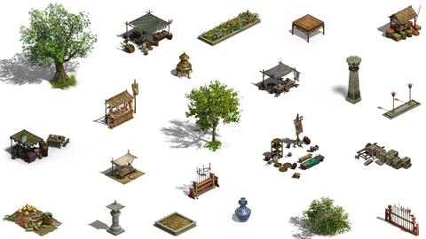 246 Objects Village Ciry Town Natural Environment Interior Exterior Architectural Construction Kit Game Assets