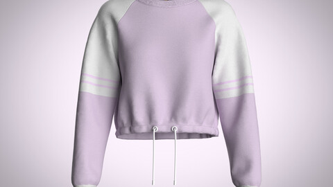 Ladies Cut And Sew Color-Block Crop Sweatshirt