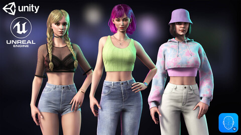 Casual Wear Girls Pack 1 - Game-Ready 3D characters for Unreal, Unity, Blender