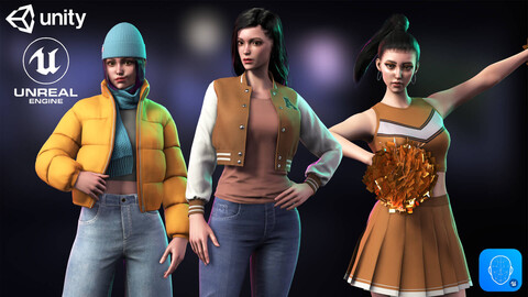 Casual Wear Girls Pack 3 - Game-Ready 3D characters for Unreal, Unity, Blender