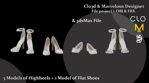 3 Models of High heels and a pair of Flat shoes