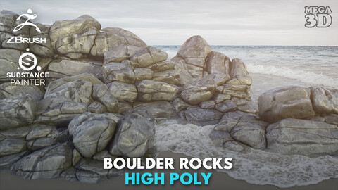 High poly Boulder Rock 230418
