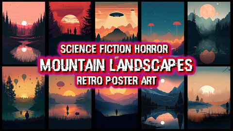 8k Scfi Horror Inspired Landscapes - Retro Poster Art - Nature Wallpapers - Forest and Mountain Backgrounds - High Quality Digital Prints - Plus Bonus Images - Artwork / Illustrations / Reference