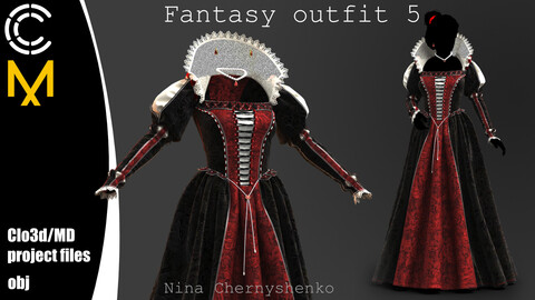 Fantasy outfit 5. Marvelous Designer/Clo3d project + OBJ.