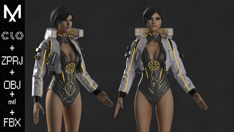 CyberPunk Outfit Female OBJ mtl FBX ZPRJ