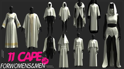 11 Cape MODELS for female and male / Marvelous Designer / CLO 3D