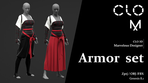 Armor set / Marvelous Designer/Clo3D project file + OBJ by Naama in Resources