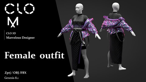 Female  outfit  / Marvelous Designer/Clo3D project file + OBJ