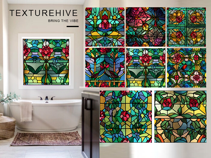 Artstation 8 Seamless Tileable Floral Stained Glass Window Textures 1024 X 1024 Px Artworks