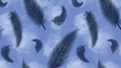 Falling Feathers Illustrated Seamless Pattern