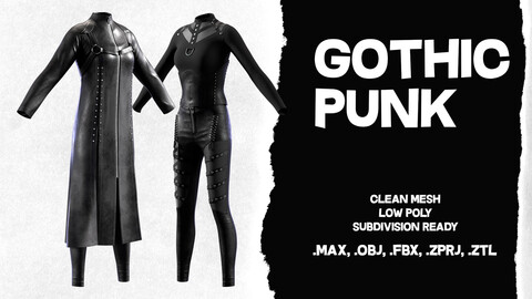 Women Black Gothic Punk Coat/ Top/ Pants/ Corset