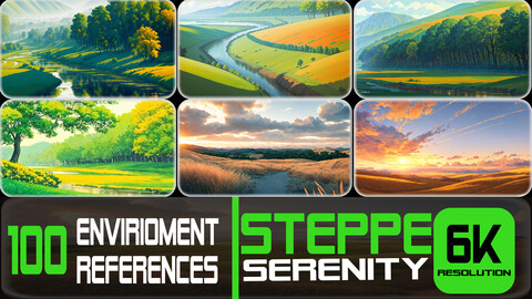 100 Steppe Serenity Landscape - Environment References | 6K Resolution