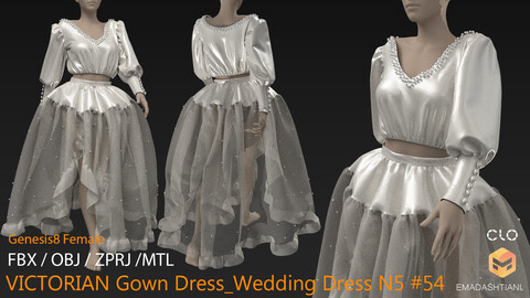 VICTORIAN Gown Dress _ Wedding Dress N5 #54 _ MarvelousDesigner/CLO Project Files+fbx+obj+mtl _ Genesis8Female