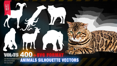 400 4K ANIMALS SILHOUETTE VECTORS AND ICONS - HIGH END QUALITY RES - (ALPHA & TRANSPARENT & SVG VECTORS) - VOL75