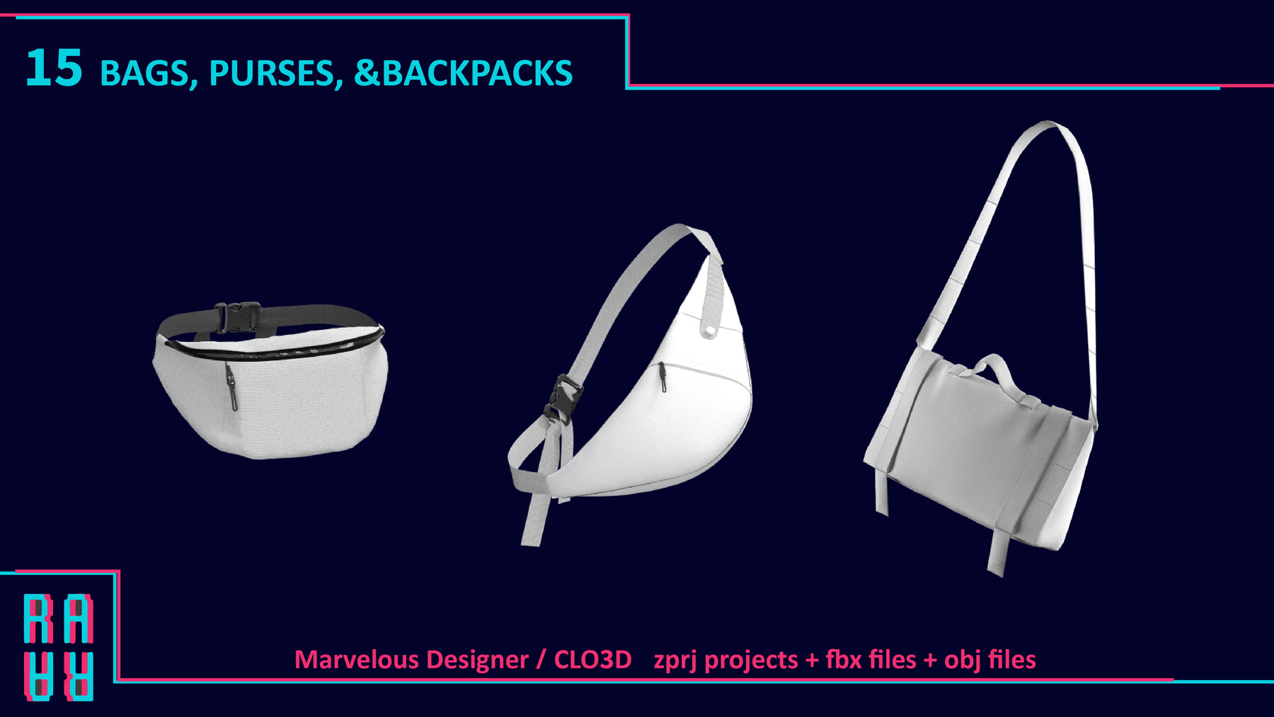ArtStation - BACKPACK MODELS Vol 40 Marvelous designer/ Clo3d AND OBJ FILES