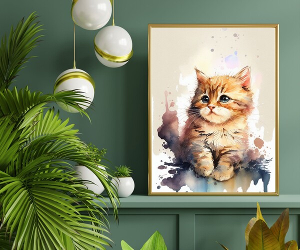 ArtStation - Baby Cat Print, Watercolor Lovely Kitty Painting, Baby ...