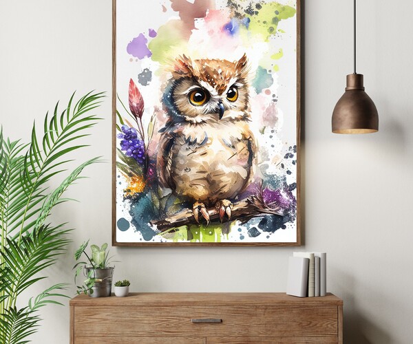 ArtStation - Baby Owl Print, Watercolor Lovely Owl Painting, Baby Cute ...