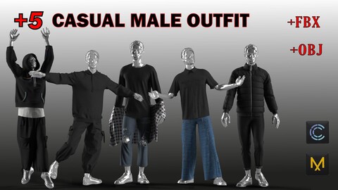 +5 casual male outfit Clo3D and Marvelous designer ( +ZPRJ + OBJ + FBX)