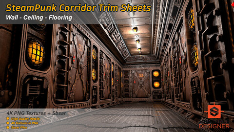 SteamPunk Corridor Trim Sheets / PNG + Sbsar