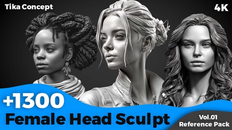 +1300 Female Head Sculpt (4k) | Mega Pack