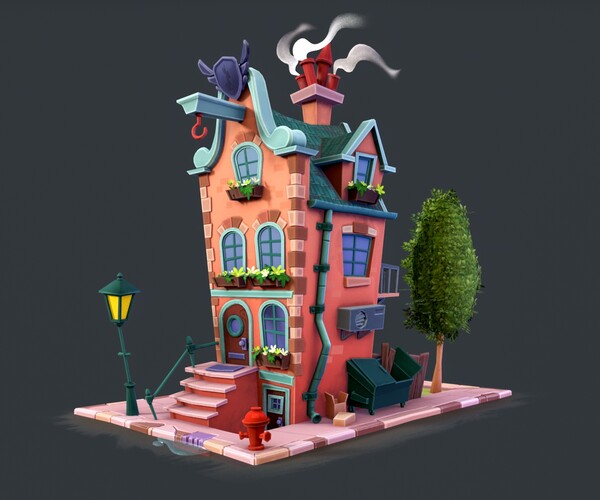 Artstation Low Poly 3d Model Rabbit House Diorama Game Assets