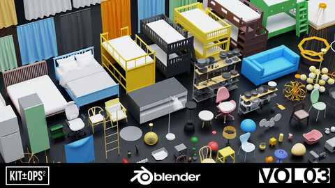 Low poly models VOL 03 | Kpack | Blender Asset Browser | 3D furniture | Stylized | Cartoon | Archviz