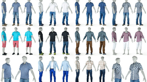 Men's Casual Clothing Collection - 10 Realistic 3D Scanned Models in OBJ Format with 4K Textures V6