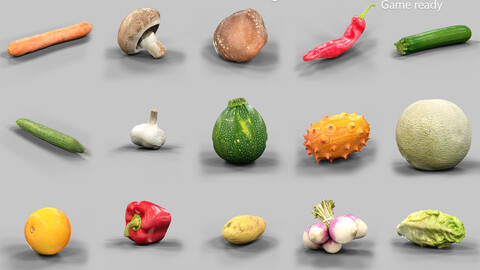 Master 25-Piece 3D Scanned Fruit and Vegetables Collection Model in OBJ Format with 2K Textures and Normal Map
