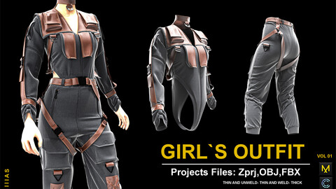 GIRL`S OUTFIT  (CLO3D AND MARVELOUS DESIGNER) ZPRJ, OBJ, FBX