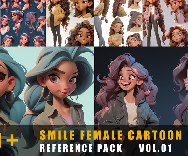 ArtStation - 420+ Smile Female Cartoon Style - References Pack Vol.01 ...