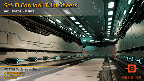 Sci-Fi Corridor Trim Sheets / 4k PNG+ Sbsar