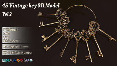 45 Vintage Key 3D Model Vol 2