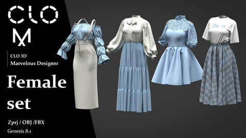 Female set / Marvelous Designer/Clo3D project file + OBJ