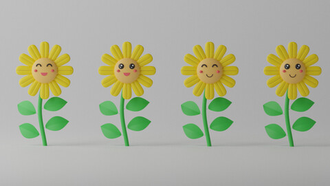 Cartoon Cute Sunflower Collection 3D model