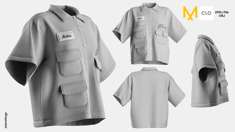 Streetwear Work Shirt #003 - Clo 3D / Marvelous Designer + OBJ / DIGITAL FASHION / HYPEBEAST / FUTURE FASHION