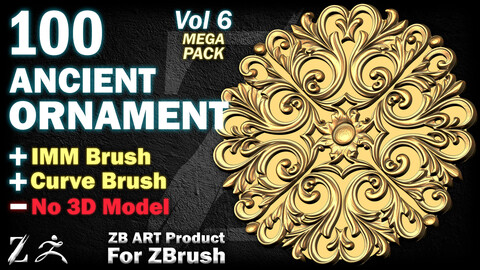 100 ZB ART Ancient Ornaments For ZBrush (IMM Brush + Curve Bursh) - Vol 6