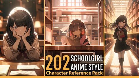 202 Schoolgirl Anime Character Reference Pack