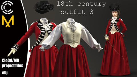 18th century outfit 3. Marvelous Designer/Clo3d project + OBJ.